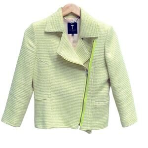 Ted Baker Noira Cropped Boucle Biker Jacket Lemon Yellow Size 1